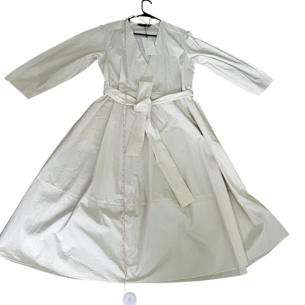 ZARA ZW Collection Belted Midi Dress Ecru Size L – V‑Neck Summer NWT - Picture 7 of 8